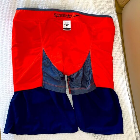 NWOT Speedo Navy Swim Shorts with Orange Accents - Picture 5 of 6